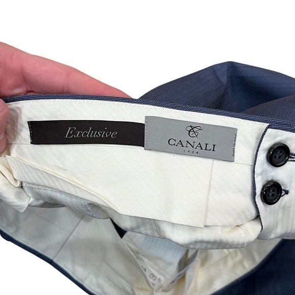 Canali Wool Silk Blend Dress Pants Navy Herringbone Flat Front Mens Size 34x28 - Picture 3 of 9
